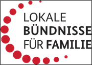 ein Halbkreis aus mehreren roten Punkten, daneben steht "Lokale Bündnisse für Familie"