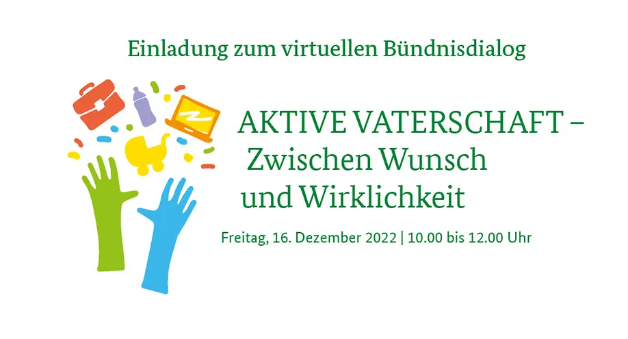 Illustration mit der Aufschrift "Aktive Vaterschaft zwischen Wunsch und Wirklichkeit"