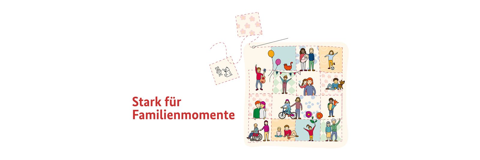 Abbildung von Familien, links Schriftzug "Stark für Familienmomente"