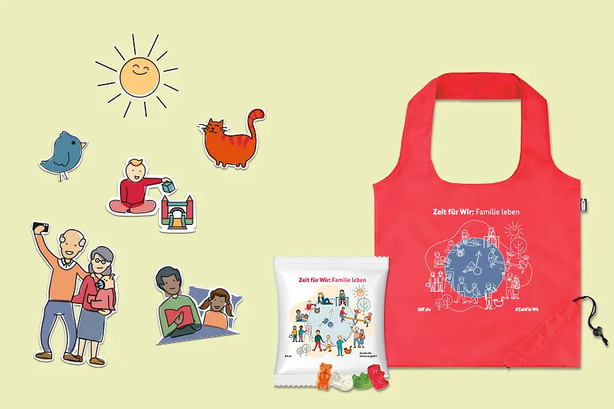 Das Aktionspaket mit Tattoobogen, Tasche und Gummibärchen